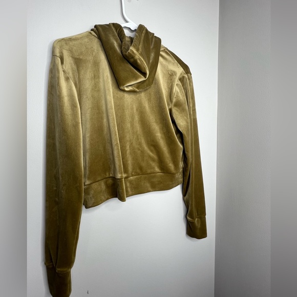 SO Lounge Life Cropped Hoodie - size small - Olive toned velour soft zip up. - Picture 4 of 5
